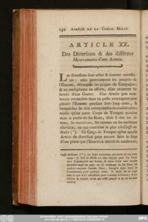 Article XX. Des Diversions & des différens Mouvements d'une Armée.