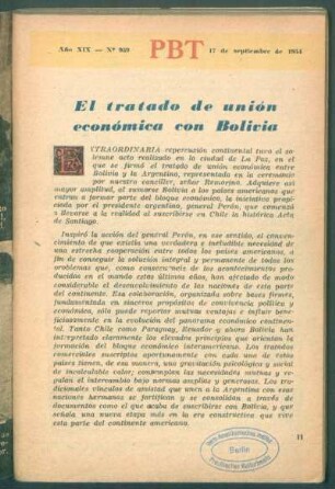 El tratado de unión económica con Bolivia
