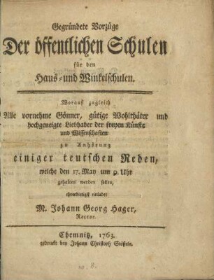 Gegründete Vorzüge Der öffentlichen Schulen für den Haus- und Winkelschulen