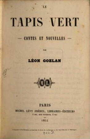 Le tapis vert : Contes et Nouvelles