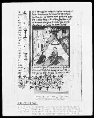 Chroniques de France in zwei Bänden — Chroniques de France, Band 1 — Karlmann erhält Nachricht vom Tod seines Bruders Ludwig 3., Folio 175verso