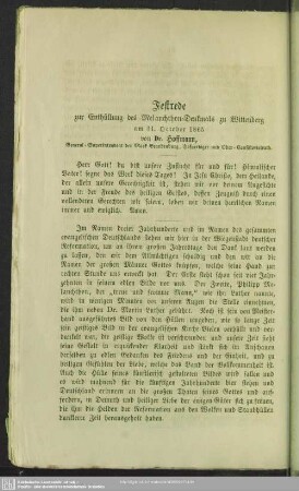 Festrede zur Enthüllung des Melanchthon-Denkmals zu Wittenberg am 31. October 1865