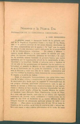 Nosotros y la Nueva Era : Formación de la conciencia americana - A José Ingenieros