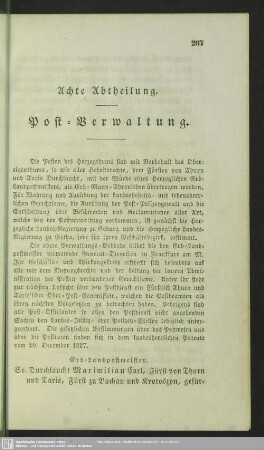 Achte Abtheilung. Post-Verwaltung