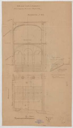 Thiersch, Friedrich von; München; Münchner - Kindl - Keller, Erweiterungsbau - Haupttreppe (Grundriss, Schnitt)