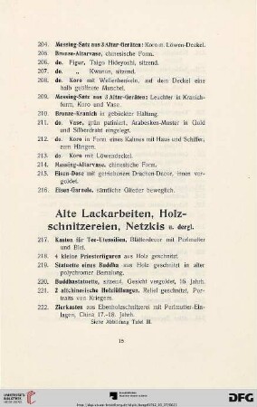 Alte Lackarbeiten, Holzschnitzereien, Netzkis u. dergl. (Nr. 217-385)