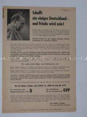 Propagandaflugblatt der Gesamtdeutschen Volkspartei (GVP) zur Bundestagswahl 1953