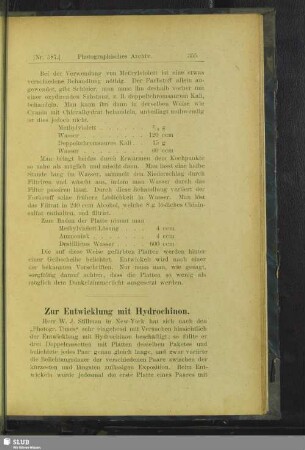 Zur Entwicklung von Hydrochinon