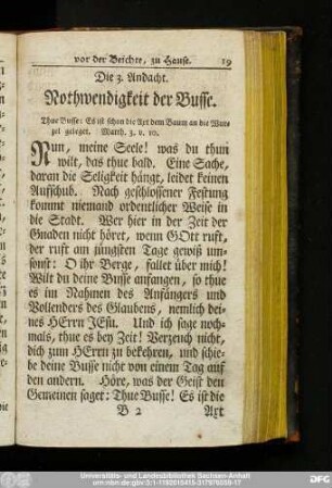 Die 3. Andacht. Nothwendigkeit der Busse.