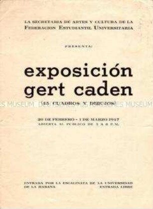 Ausstellungseinladung für Gert Caden - Personenkonvolut