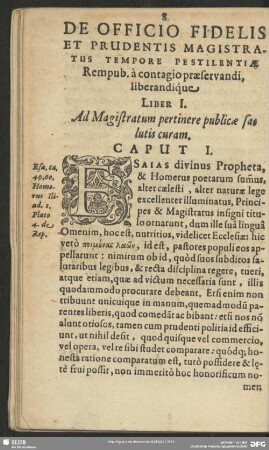 Liber I. Ad Magistratum pertinere publicae salutis curam