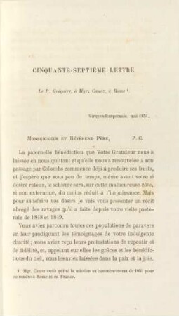 Cinquante-septième lettre. Le P. Grégoire, à Mgr. Canoz, à Rome