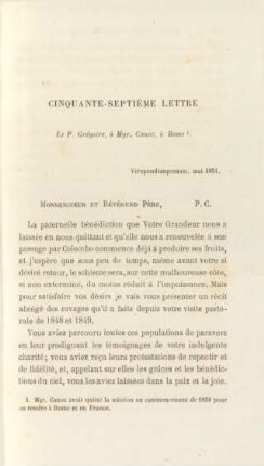 Cinquante-septième lettre. Le P. Grégoire, à Mgr. Canoz, à Rome