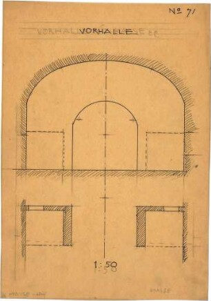 Pfann, Paul; Übungsblätter zur Perspektive - Vorhalle (Teilgrundriss, Querschnitt)