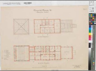 Münster (Münster) Botanisches Institut der Universität (Heizungs- und Leitungsanlage) Blatt 2 Grundrisse 1. Ober- und Dachgeschoß 1914 1 : 100 58 x 77 Lithographie: Bogdan Gisevius, Berlin Weißgerber KSM Nr. 1485,2