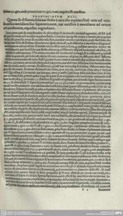 PRONUNCIATUM XLII. Quanta sit distantia solis aut stellae a vero illo aequinoctiali ortu vel occasu versus meridiem sive septentrionem, aut vicissim a meridiano ad ortum vel occidentem, expedite cognoscere.