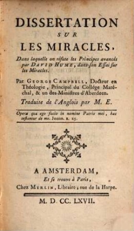 Dissertation sur les Miracles