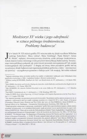 70: Miedzioryt XV wieku i jego odrębność w sztuce późnego średniowiecza : problemy badawcze =