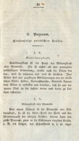 II. Programm. Stufenfolge poetischer Kräfte