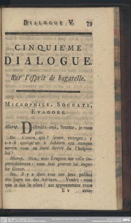 Cinquieme Dialogue. Sur l' esprit de bagatelle