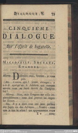 Cinquieme Dialogue. Sur l' esprit de bagatelle