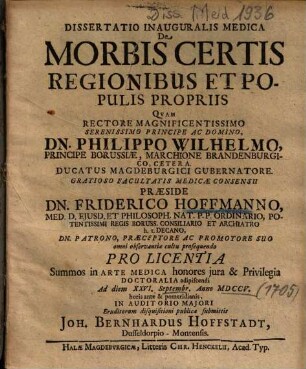 Dissertatio Inauguralis Medica De Morbis Certis Regionibus Et Populis Propriis