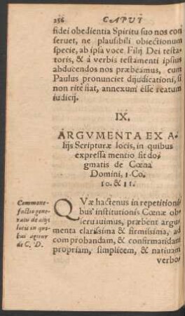 IX. Argumenta Ex Aliis Scripturae locis, in quibus expressa mentio fit dogmatis de Coena Domini ...