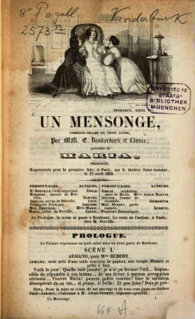 Un Mensonge : comédie-drame en trois actes ; précédée de Maria, prologue