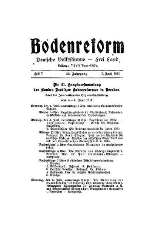 Die 21. Hauptversammlung des Bundes Deutscher Bodenreformer in Dresden