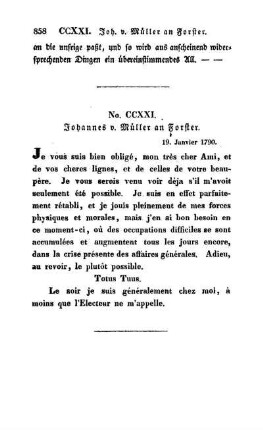 No. CCXXI. Johannes v. Müller an Forster