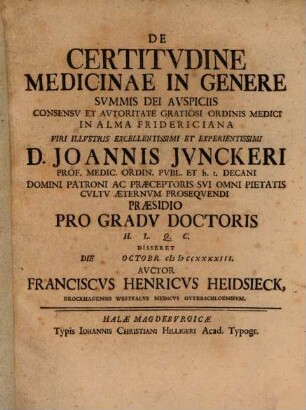 De certitudine medicinae in genere