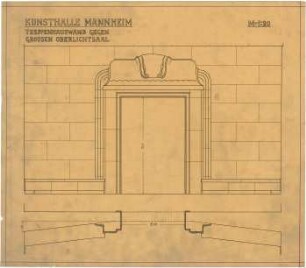 Billing, Hermann; Mannheim (Baden-Württemberg); Kunsthalle - Treppenhaus, Wand gegen großen Oberlichtsaal (Grundriss, Ansicht)