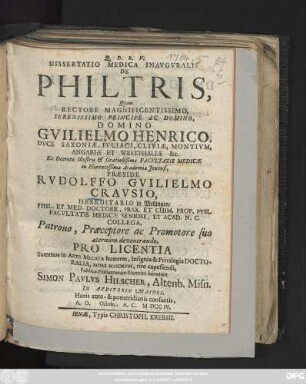 Dissertatio Medica Inavgvralis De Philtris