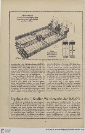 33: Ergebnis des II. Siedler-Wettbewerbs der D.G.f.G.