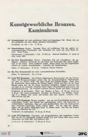Kunstgewerbliche Bronzen, Kaminuhren (Nr. 129-148)