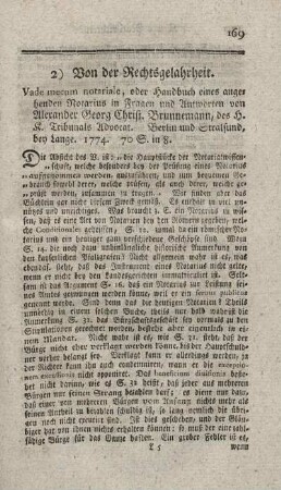 Vade mecum notariale, oder Handbuch eines angehenden Notarius, in Fragen und Antworten.