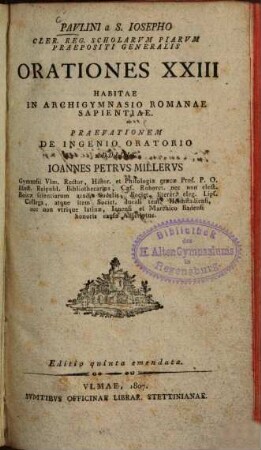 Orationes XXIII : habitae in archigymnasio romanae sapientiae
