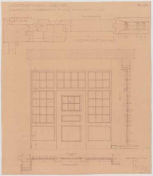 Fischer, Theodor; Nördlingen; Landwirtschaftsschule - Gangabschluss im EG (Grundriss, Ansicht, Schnitte)
