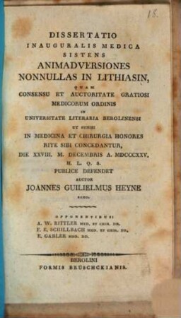 Animadversiones nonnullae in lithiasin