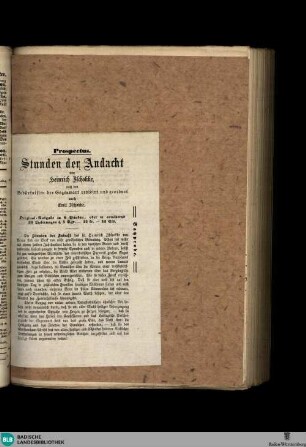 Karlsruher Tagblatt, Prospectus. Stunden der Andacht
