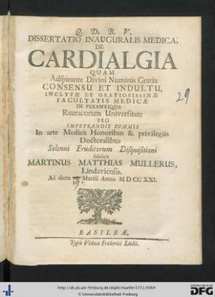 Dissertatio Inauguralis Medica, De Cardialgia