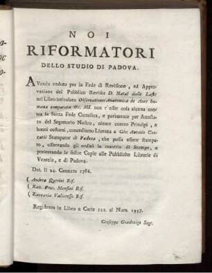 Noi Riformatori dello Studio di Padova.