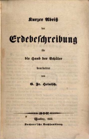 Kurzer Abriss der Erdbeschreibung