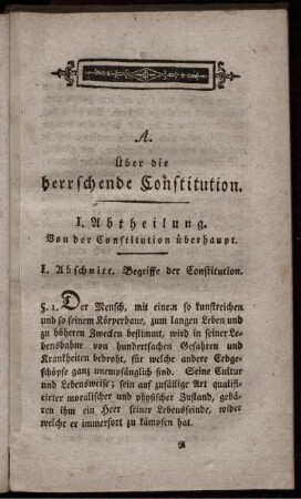 A. Über die herrschende Constitution