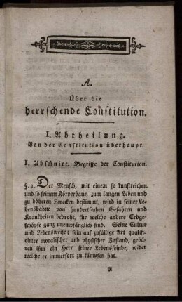 A. Über die herrschende Constitution