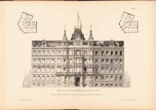 Wohnhaus Heydrich, Leipzig: Perspektivische Ansicht, Grundrisse (aus: Architekt. Rundschau, hrsg.v. Eisenlohr & Weigle, 1894)