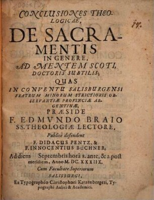 Conclusiones theol. de sacramentis in genere : ad mentem Scoti, doctoris subtilis