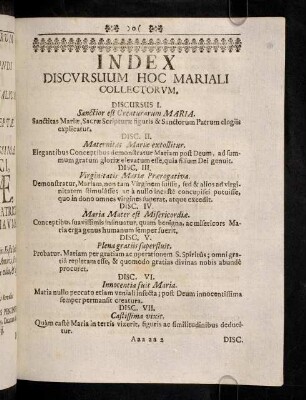 Aaaaa2r-Aaaaa4r, Index Discursuum Hoc Mariali Collectorum