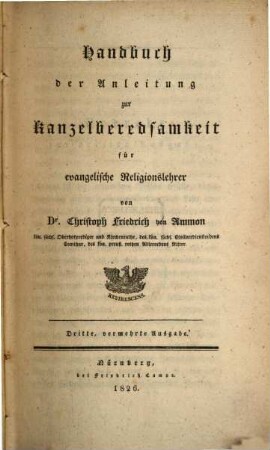 Handbuch der Anleitung zur Kanzelberedsamkeit für evangelische Religionslehrer