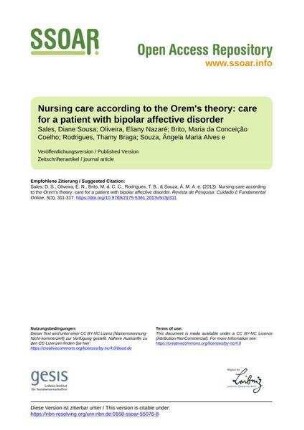 Nursing care according to the Orem's theory: care for a patient with bipolar affective disorder
